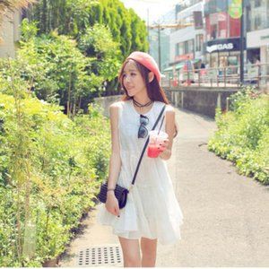 Floral Print Sleeveless Babydoll Dress One Size White